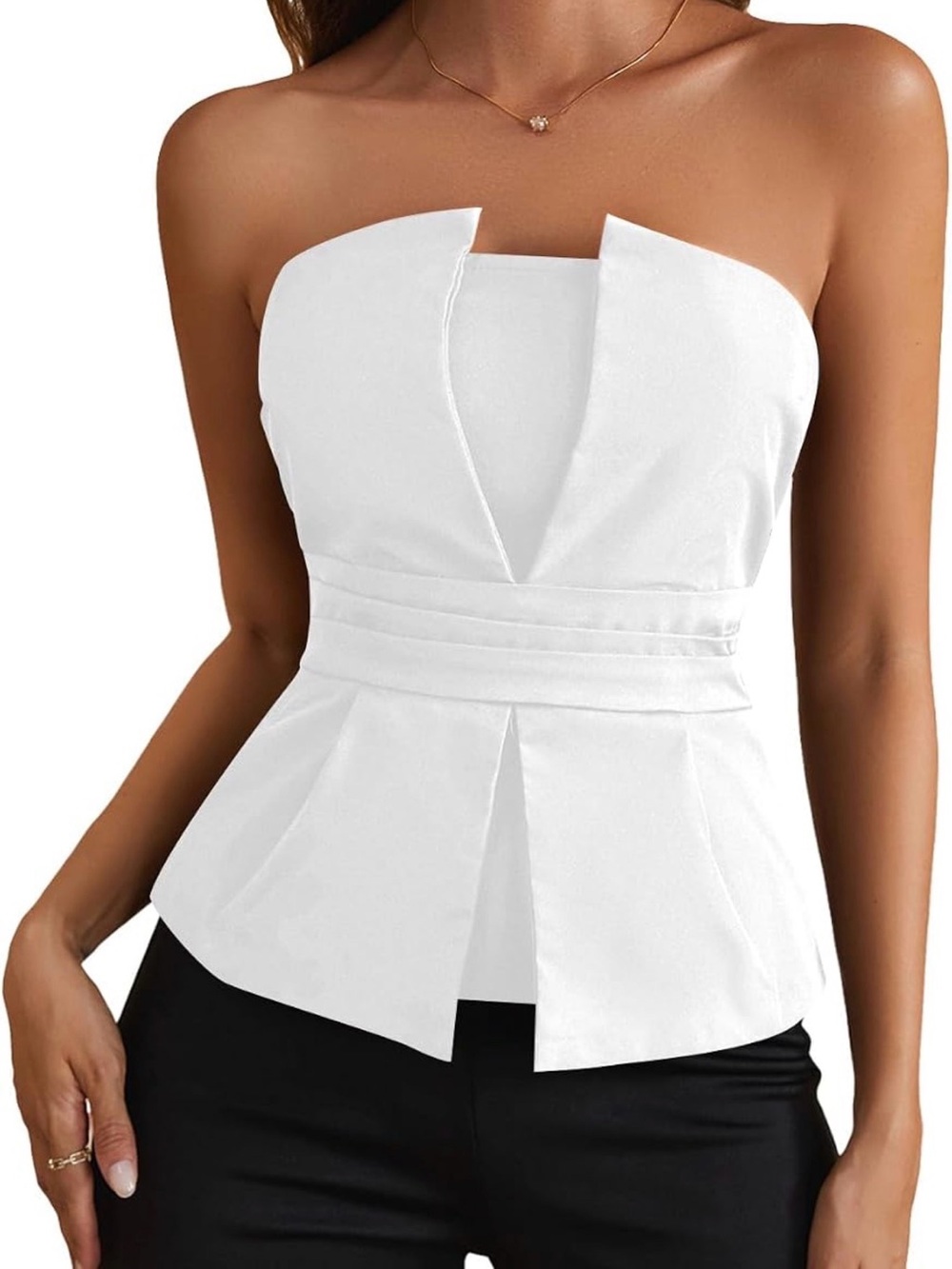 Strapless White Peplum Blouse